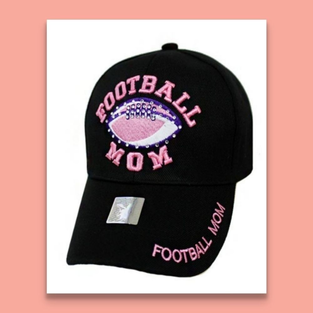 Football Baseball Cap Black Hat Football + Mom Rhinestones New With Tags